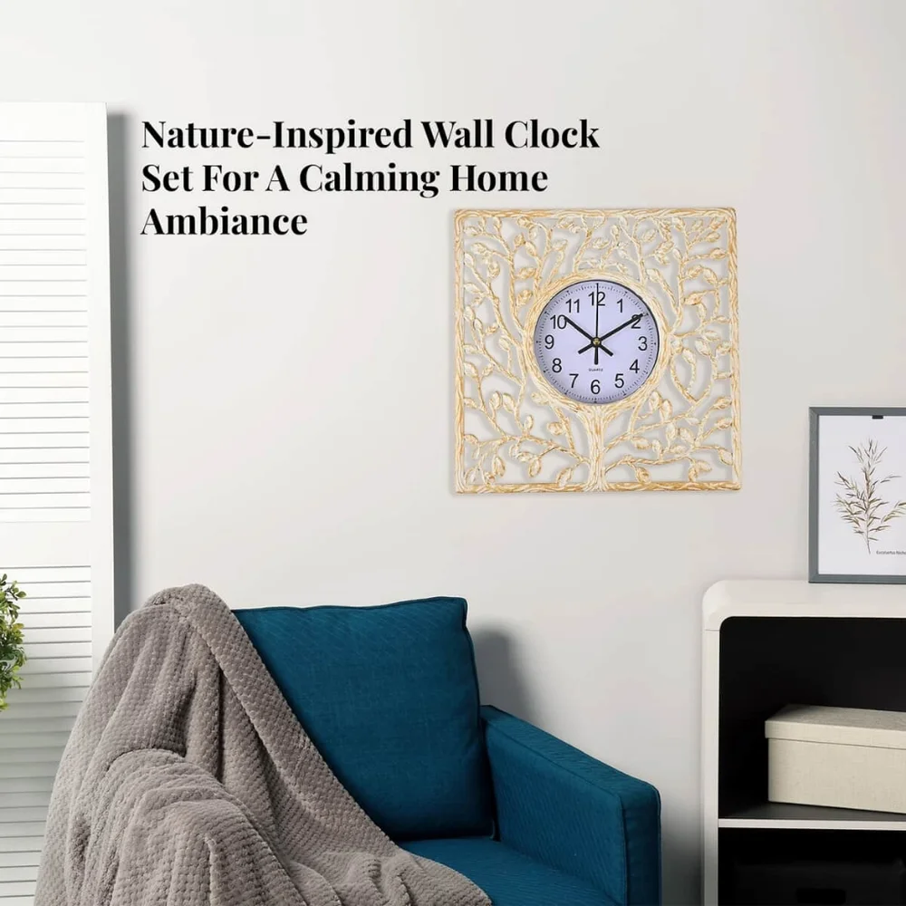 - Vintage Beige Tree Wall Clock - NWOB